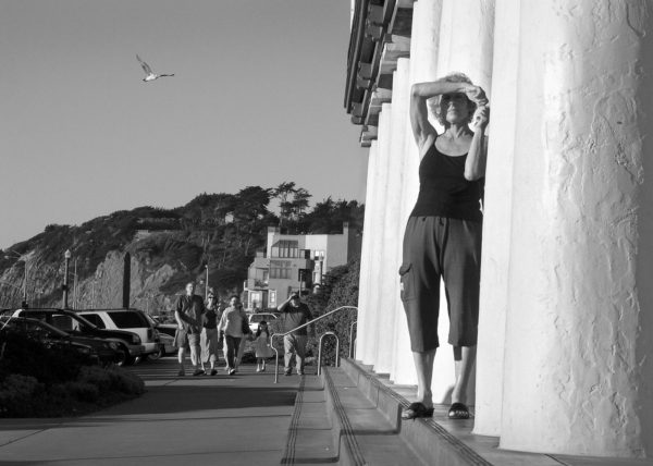 Woman shading eyes, San Francisco 2003